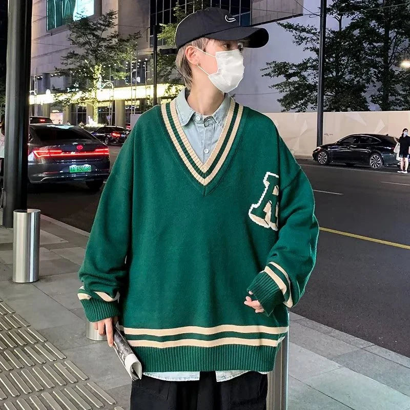saferido Unisex Spring Autumn Oversize Pullover Sweater For Women Men Students College Japan Korea School DK JK Uniform Sweater Black