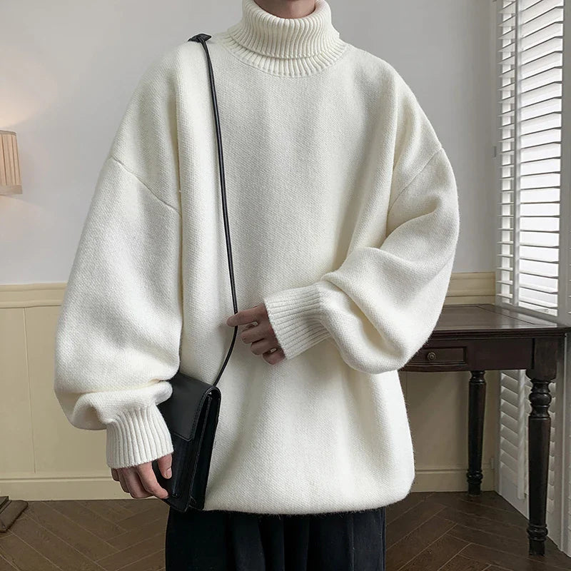 saferido Men's Turtleneck Sweater Pullover Men Loose Casual Harajuku Korean Fashion Mens Oversized Sweater Fashion Thicken Warm Sweaters