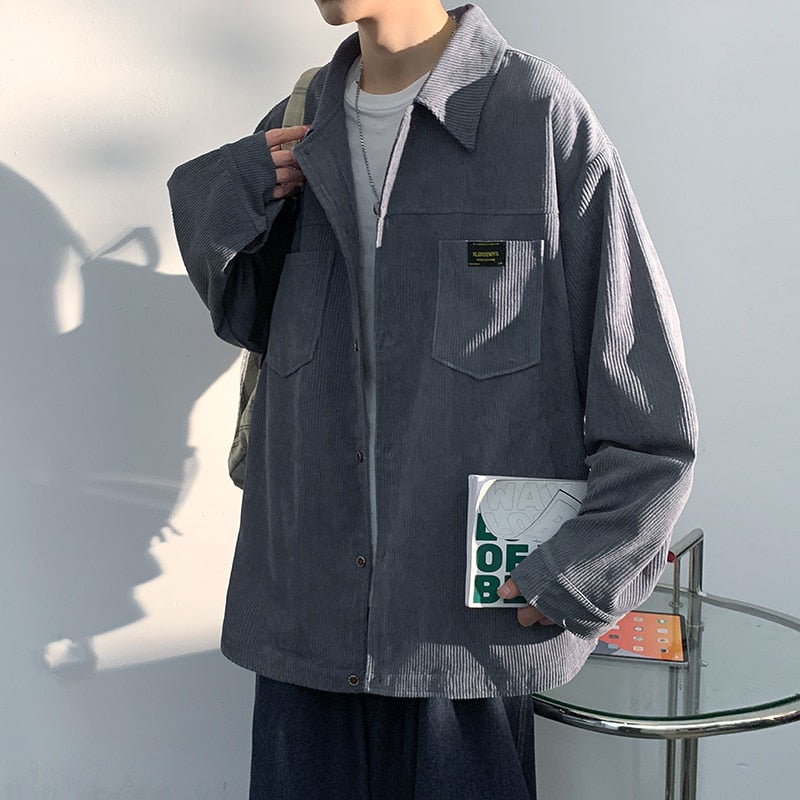 Art Style Men's Corduroy Long Sleeve Shirts Autumn Korean Shirt Woman Fashion Casual Oversize Shirt Coat Quality Clothing