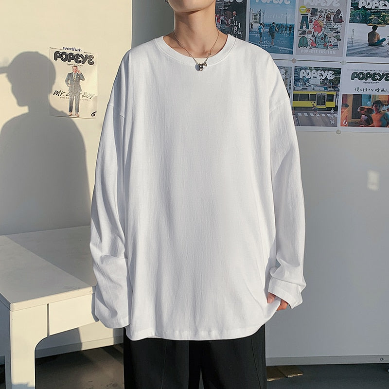 Autumn Long Sleeve T-Shirt Men Fashion Solid Basic T Shirt Mens Oversized Hip Hop Casual Cotton Mens Streetwear Top Tees
