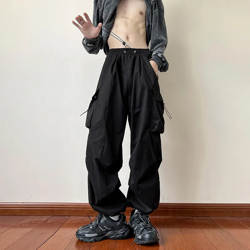 saferido Black samurai men's pants oversize pants high street fashion plush knickerbockers American straight charging overalls