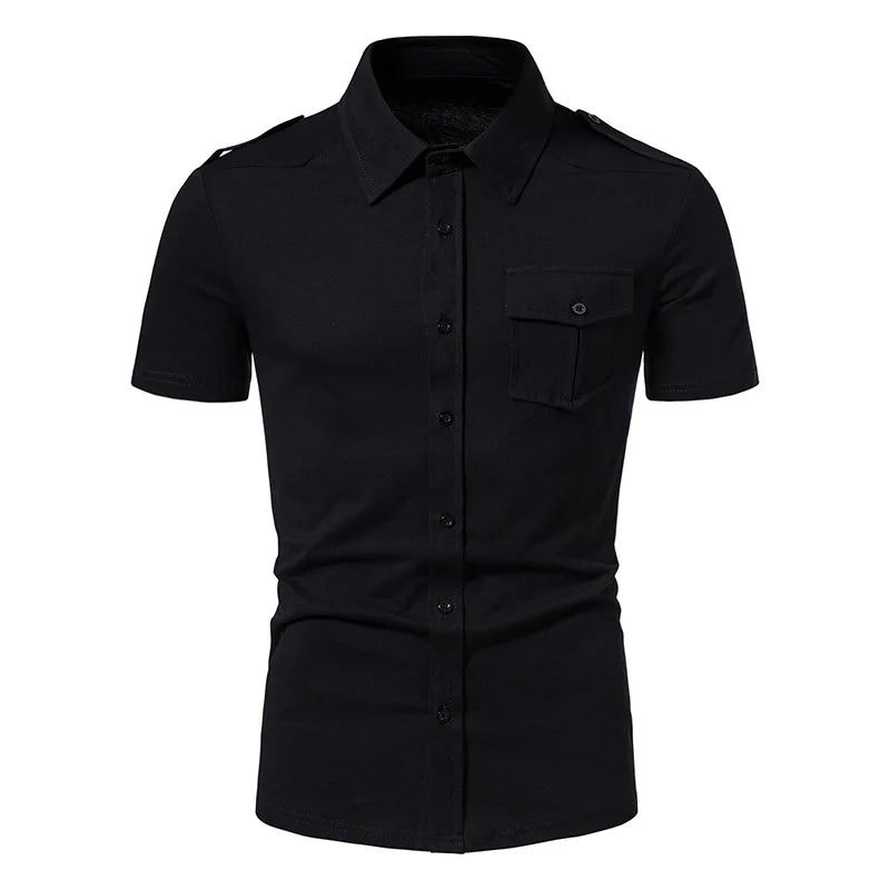 New High Quality Men Solid Color Shirts Summer Short Sleeve Casual Shirt Cotton Slim Fit Chemise Homme Men Clothing S-XXL