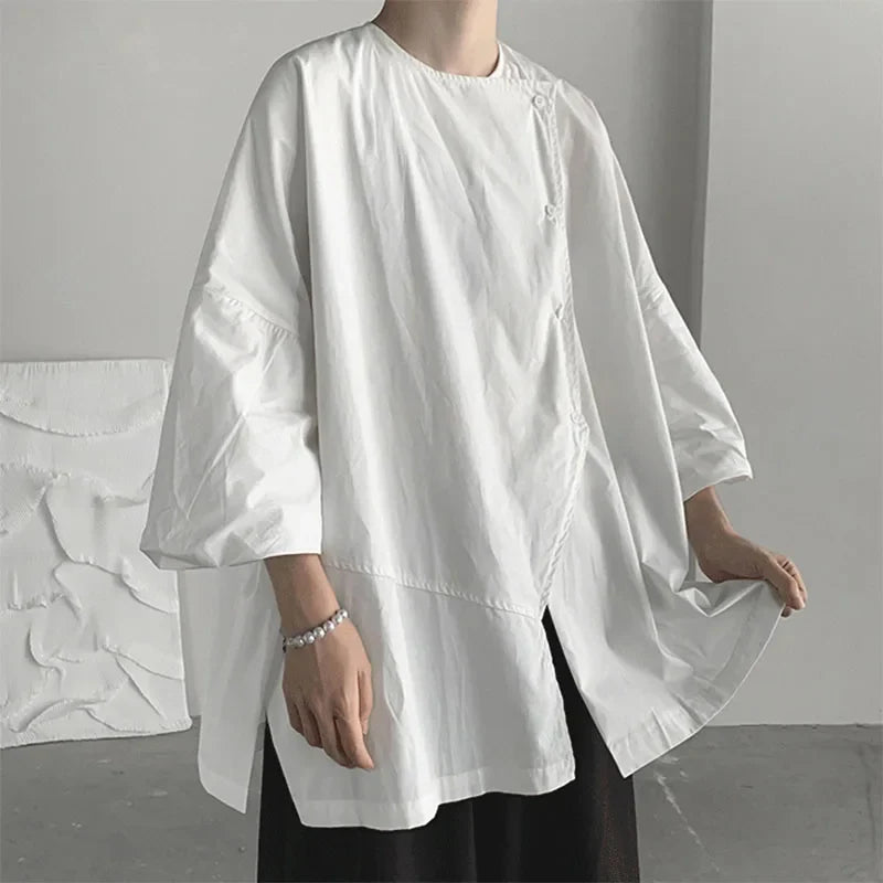saferido Dark Style Oversize Shirt Men's Three-quarter Sleeve Top Niche Japanese Asymmetrical Profile Loose Short-sleeved Shirt