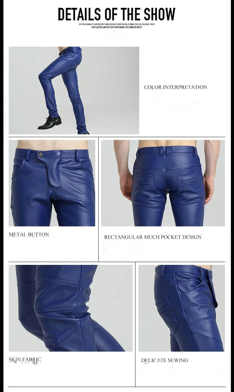 saferido new autumn Korean style multi-color handsome motorcycle pants casual trendy men's pants PU leather pants men's slim fit