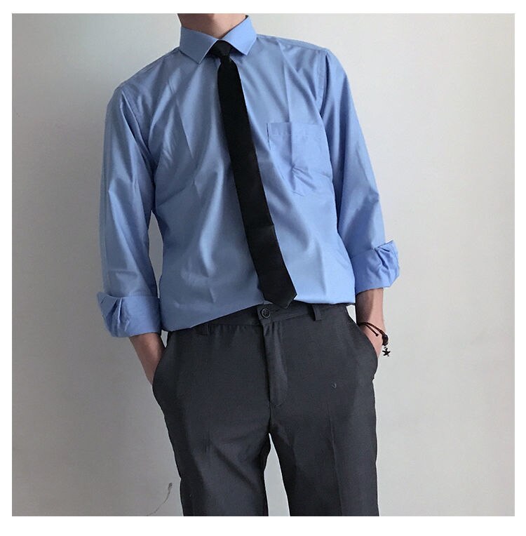 saferidos British Style Solid Long Sleeve Shirts Men Clothing Spring Autumn Slim Fit Business Casual Formal Wear Blouse Tops WA02