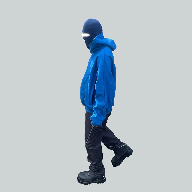 saferido Sweatshirt For Men Hooded Buttoned Oversize High Street Solid Color 2024 New Spring Summer Trendy Streetwear