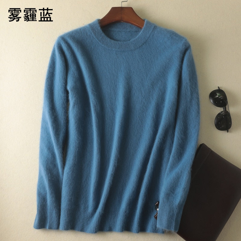Men's 100% pure Mink Cashmere Sweater O-Neck Pullovers Knit Large Size Mink Sweater Winter New Tops Long Sleeve High-End Jumpers