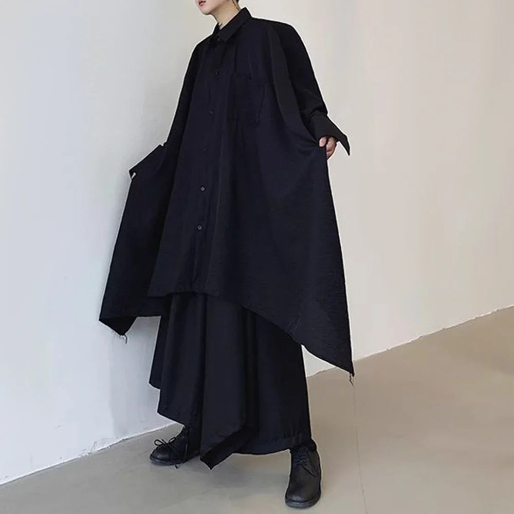 saferido Mens Harajuku Irregular Shirt 2024 Spring New Fashion Goth Handsome Loose Oversized Lapel Fashion Long Sleeve Cloak Unisex