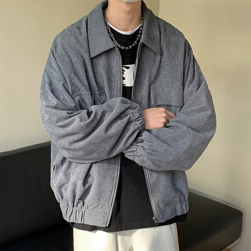 Jackets Men Streetwear Handsome Japanese Corduroy Outwear Solid Large Size BF Loose Classic New Arrival Popular