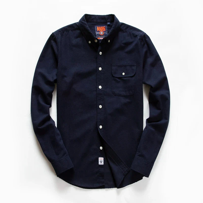 Men's Long Sleeve Oxford Casual Shirt Front Patch Chest Pocket Regular-fit Button-down Collar Thick Work Shirt MG20306
