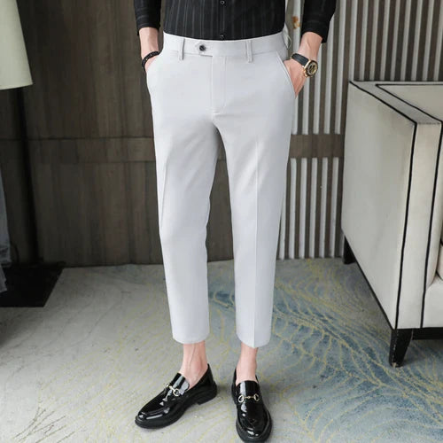 saferido New High-quality British Style Business Casual Slim Suit Trousers Men's Small Feet Nine-point Pants Solid Color All-match 29-36