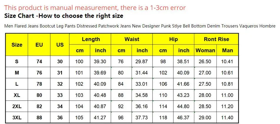 Men Flared baggy Jeans Bootcut Leg Pants Distressed Patchwork Jeans New Designer Punk Stlye Bell Bottom Denim Trousers