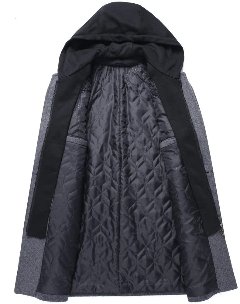Men's Jacket Detachable Hooded Overcoat Tweed Overcoat Wool Casual Business Long Fall Winter New Thick Jacket Size M-4XL