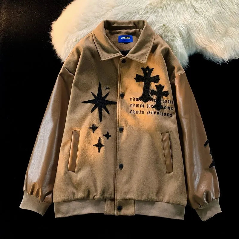 New European And American Retro Embroidered Jacket Coat men's Street Fashion Baseball Uniform Men's Couple Loose Jacket Top