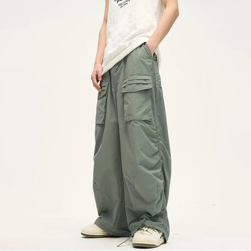 saferido Parachute Cargo Pants Men Oversize Cargo Trousers Male Y2K Sweatpants Men High Waist Japanese Streetwear Hip Hop