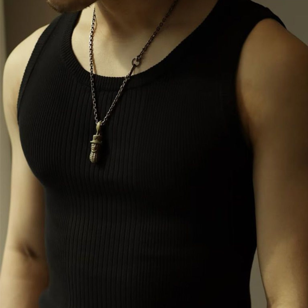 Man Streetwear Casual Solid Knitted Vest Sports Gym Bottoming Shirt Summer Ribbed Tank Top Male Slim Crew Neck Sleeveless Tees