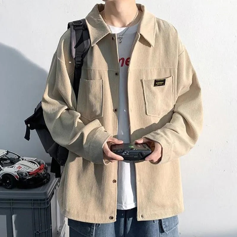Autumn Winter Fashion Man Solid Casual Corduroy Shirt Men's Loose Tess Cool Boys All Match Soft Coat