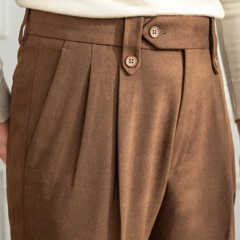 saferido British Winter High Waist Casual Men Straight Pants High Quality Versatile Slim Long Pants Men Fashion Clothes Office Trousers