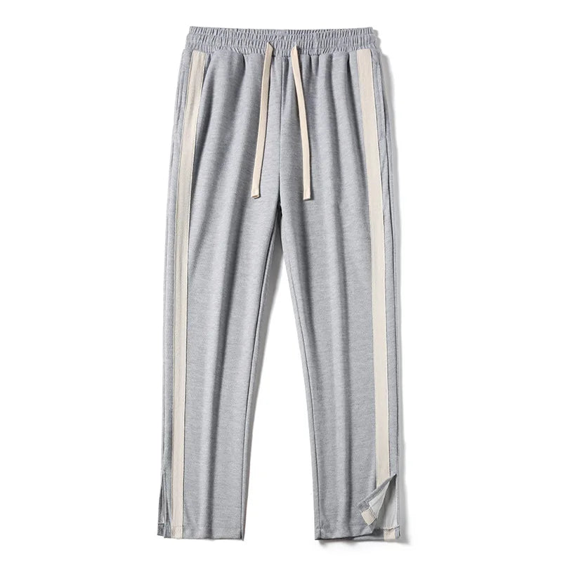 saferido Men's Striped Slit Pants Spring Autumn Straight Wide Leg Trousers High Street Loose Casual Trousers Fashion Men Clothing