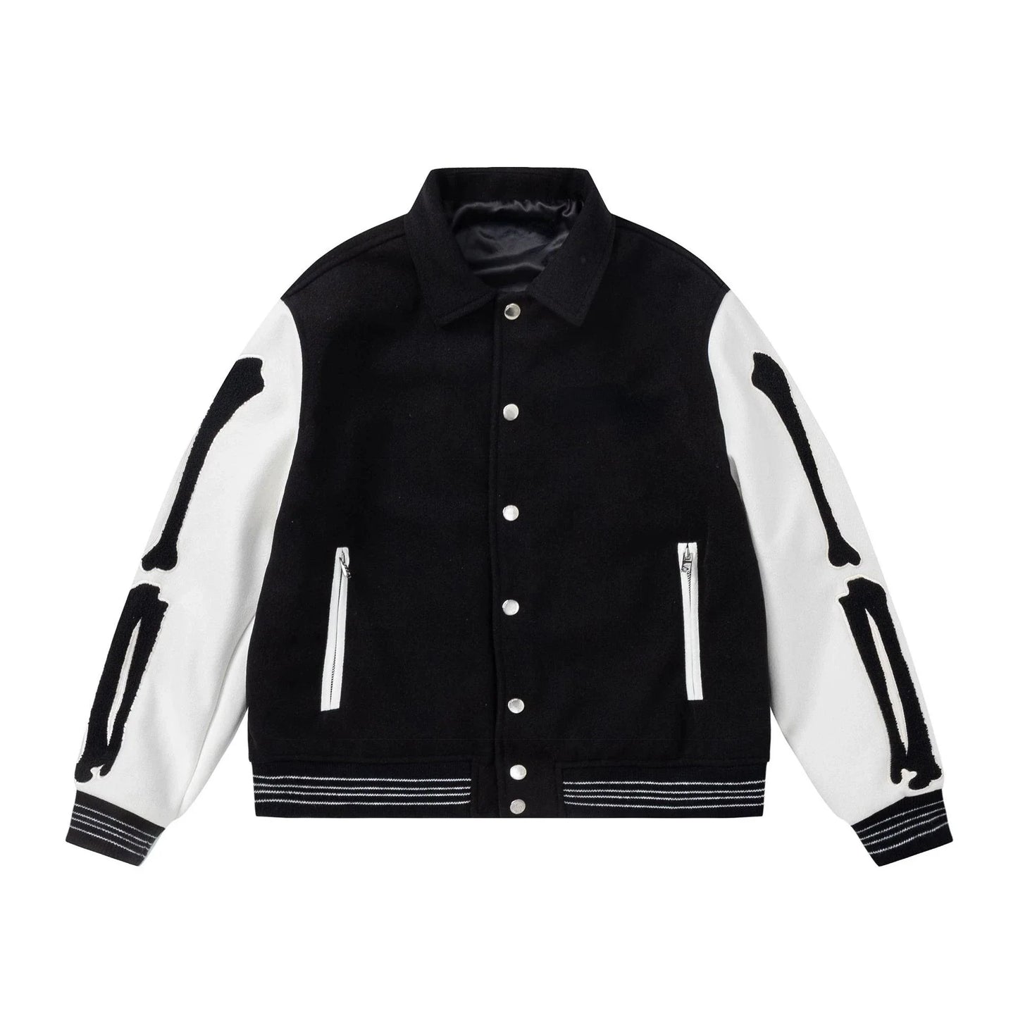 Fashion Autumn Letter Skeleton Embroidery Varsity Jacket Men Streetwear Warm Wool Women Baseball Jacket Outfits Windbreaker