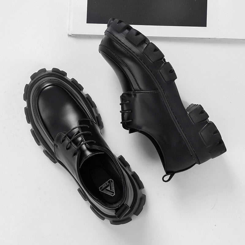 saferido Male Leather Shoes Men New Chunky Platform Retro Work Shoes Spring Autumn Derby Shoes Low Top Man Casual Flats