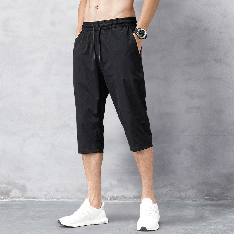 Men's Shorts Summer Breeches Thin Nylon 3/4 Length Trousers Male Bermuda Board Quick Drying Beach Black Men's Long Shorts