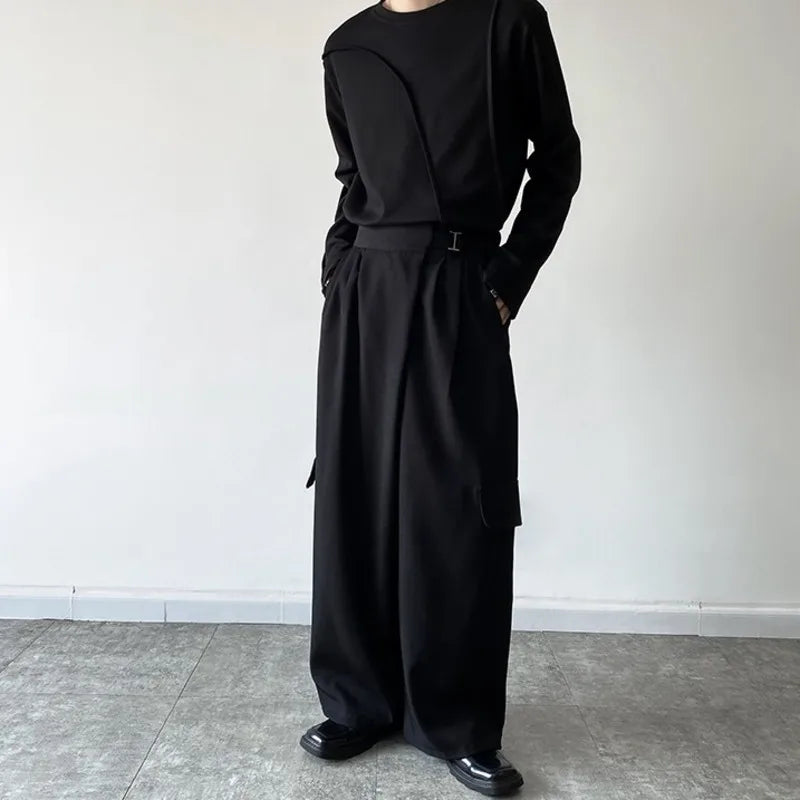 saferido Straight Leg Pants Personalized Korean Style Men's Wide Legs Trousers Solid Color Casual 2024 New Summer Fashion