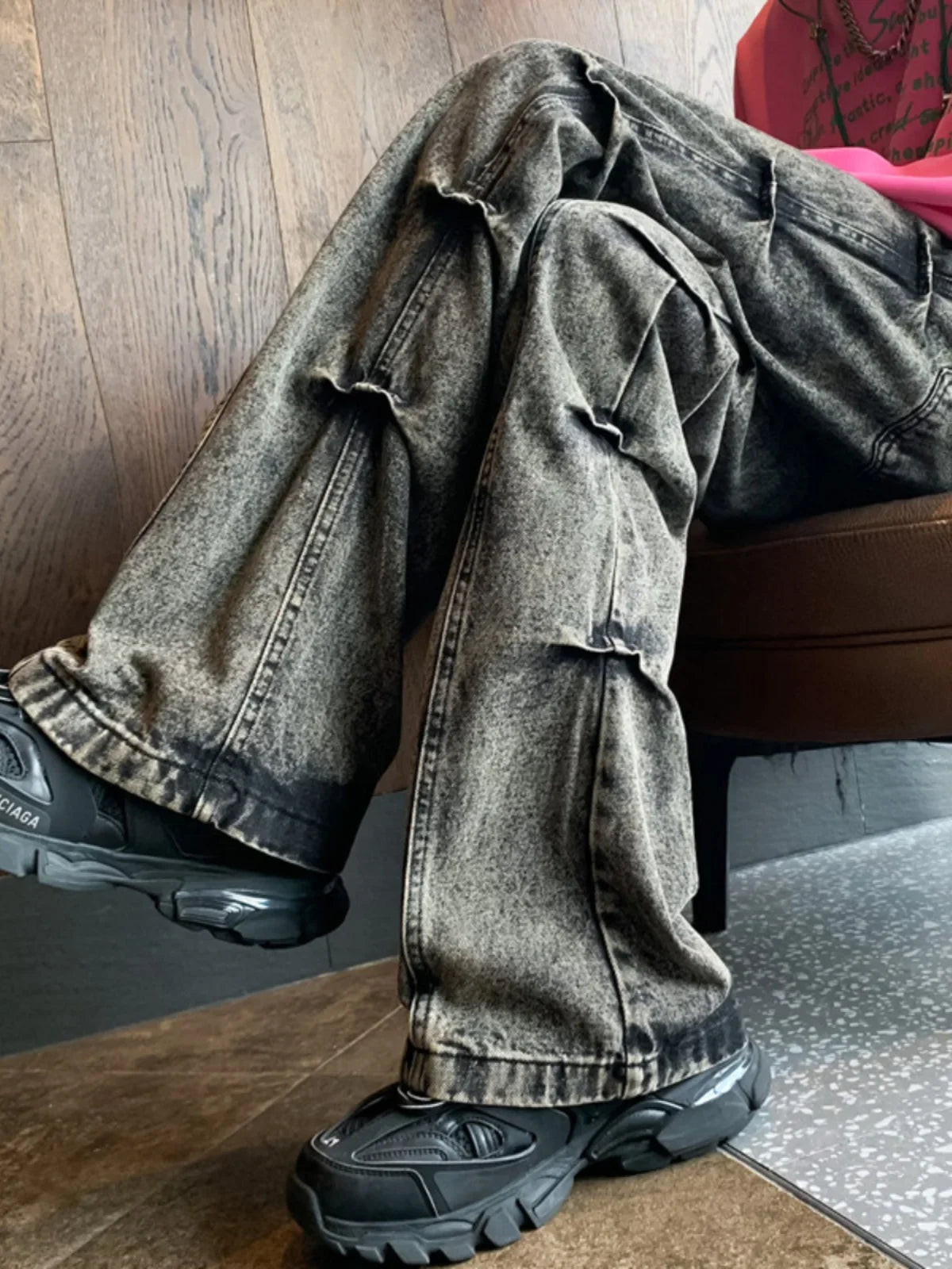 saferido 2024 High Street Vibe American Heavy Craft Side Fold Washed Old Jeans with High Grade Waste Soil Style Trousers streetwear