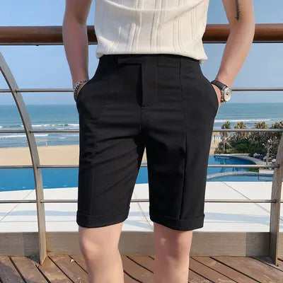 saferido High Quality Korean Solid Slim Fit Suit Shorts Men Clothing Simple All Match Business Formal Wear Short Homme Streetwear