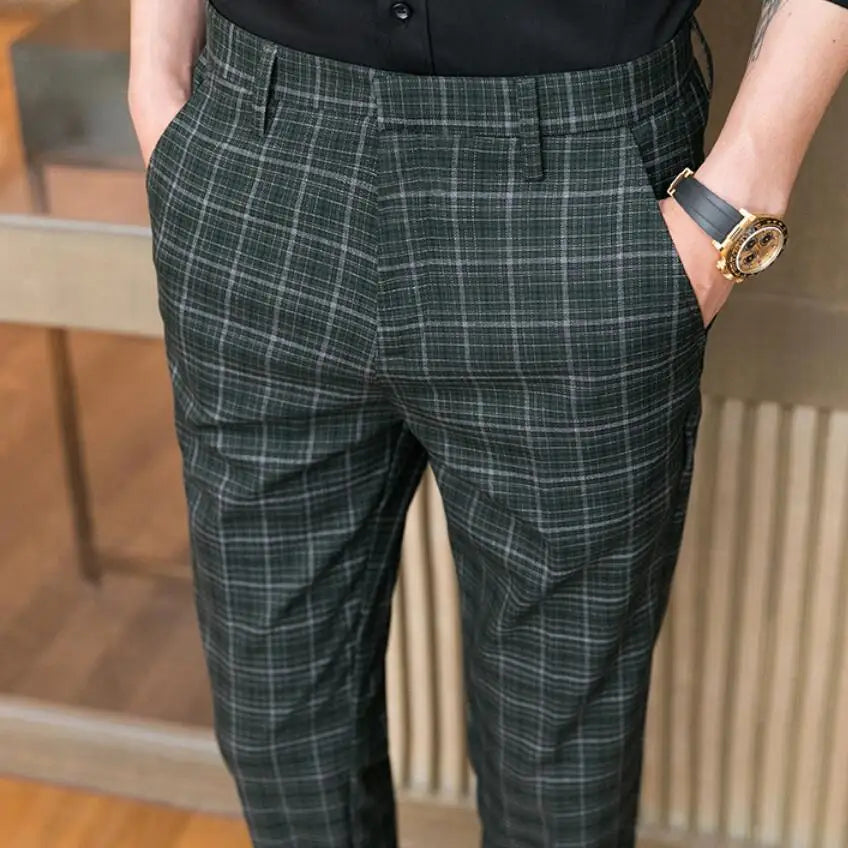 saferido Spring Business Casual Pants Korean Version Nine Pants Fashion Man Plaid Trousers Men High-Quality Social Slim Suit Pants