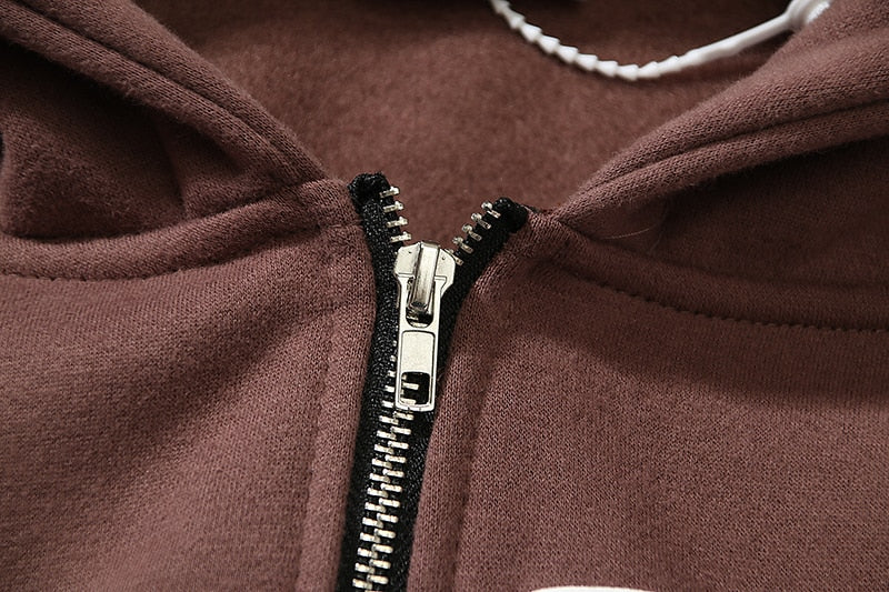 Foam Graffiti Zipper Hooded Hoodies for Men Fleece Casual Cardigan Coat Unisex Hip Hop Loose Sweatshirts