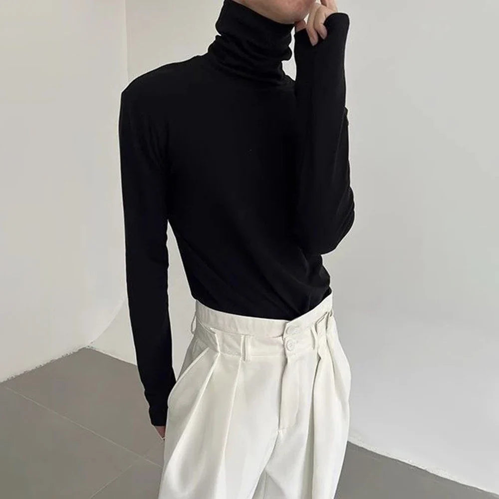 saferido Mens Casual Slim Shirt 2024 Spring New Genderless Fashion Shaping Solid Color High Collar Harajuku Bottoming T-Shirt Unisex