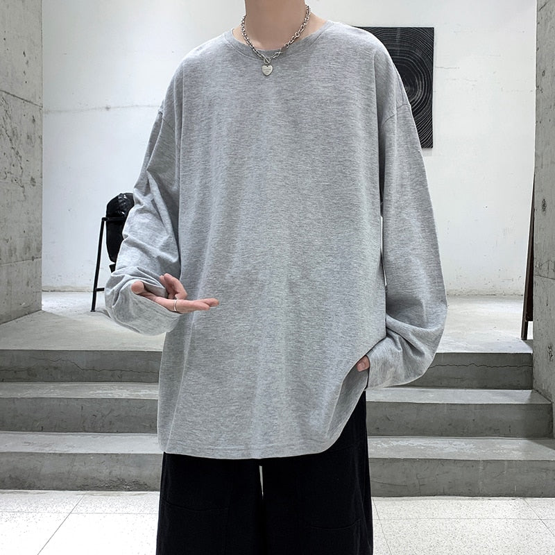 Autumn Long Sleeve T-Shirt Men Fashion Solid Basic T Shirt Mens Oversized Hip Hop Casual Cotton Mens Streetwear Top Tees