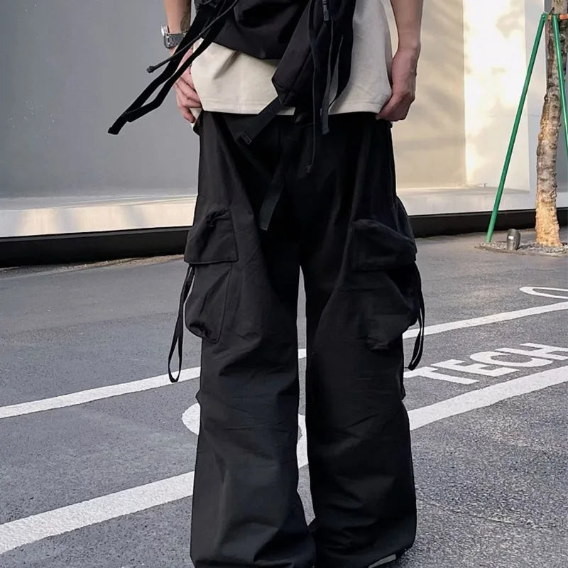 saferido Men Y2k Solid Cargo Pant Early Spring Korean Straight Oversize Casual Wide-Leg Trousers Streetwear Male Big Pockets Sweatpants