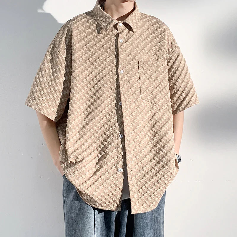 saferido Men's Short Sleeve Shirts Solid Color Blouses Fashion Streetwear Clothes College Style Tops Spring Summer Male Cardigan