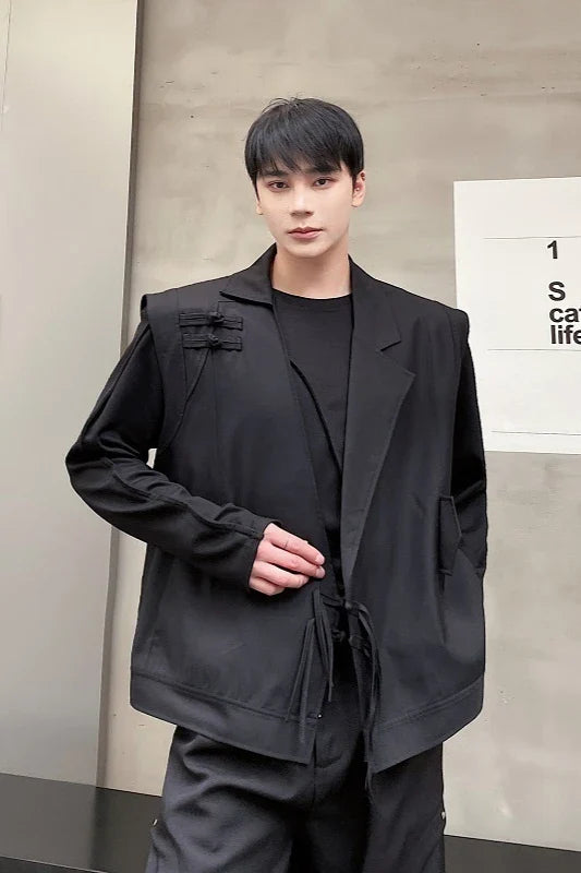 saferido Spring Streetwear Fashion Suit Collar Male Vest Casual Style Button Solid Color Vests Trendy Men's Clothing Niche Design
