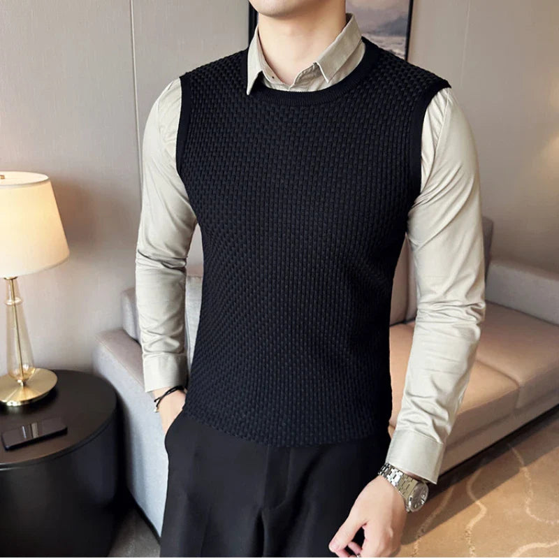 saferido Men's Spring and Autumn Top Knitted Sweater Pullover Fake Two Piece Turn-down Collar Slim Fit Multi Style Men's Casual Sweater