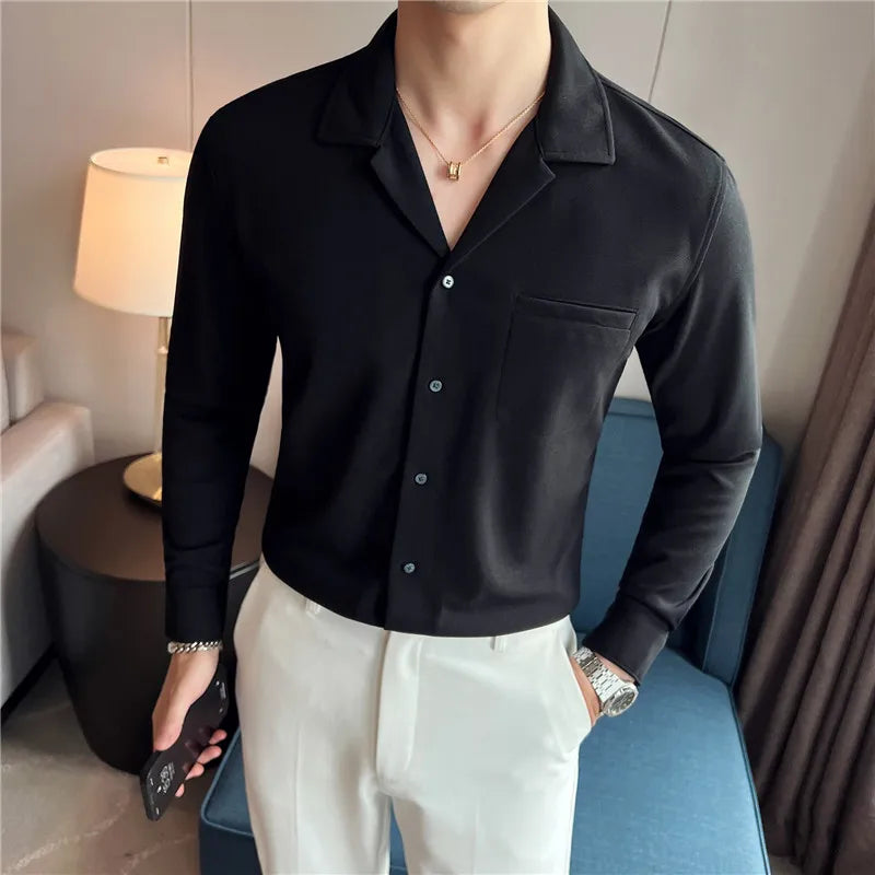 saferido Men Spring High Quality V-Neck Stylish Long-Sleeved Shirts/Male Slim Fit Business And Casual Office Dress Shirts Tops 4XL