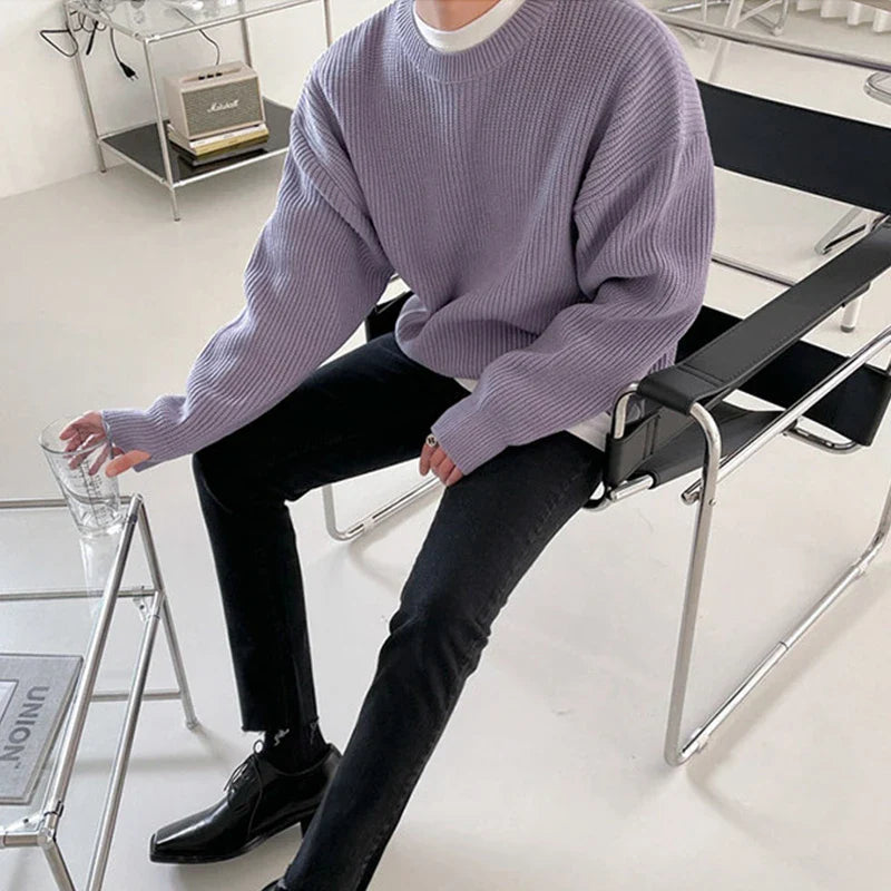 Autumn Men's Luxury Knitted Solid Color Pullover Sweater Long Sleeve Casual Solid Color Loose Stylish Texture Leisure Knitwear