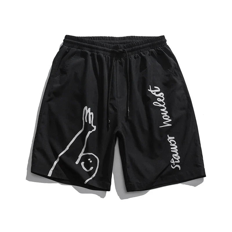 saferido Beach Casual Pants Men's Thin Street Hip-hop Trend Fashion Sports Loose Straight Shorts Oversize Print Graffiti Summer Clothes