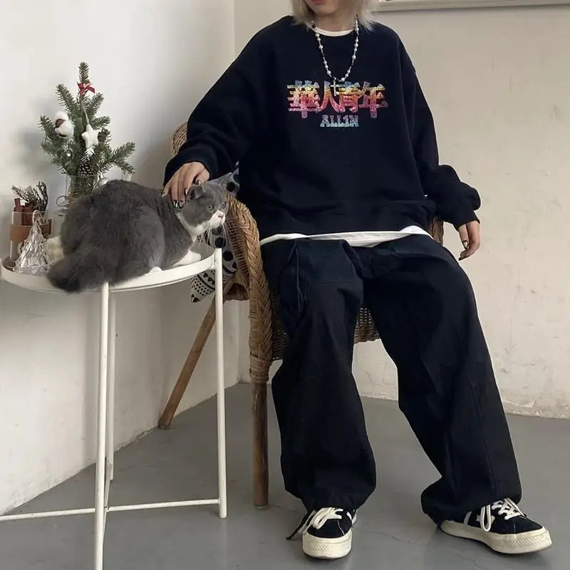 saferido Baggy Black Cargo Pants for Men Khaki Cargo Trousers Male Vintage Loose Casual Autumn Japanese Streetwear Hip Hop Retro