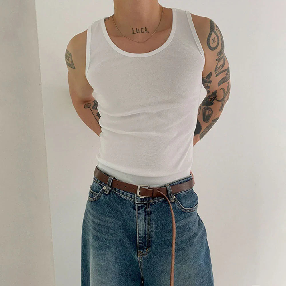 saferido American Sport Tank Top Tide Men's Summer Versatile Sleeveless T-shirt Fashion Solid Undershirts Fitness Cotton Bottoming Shirt