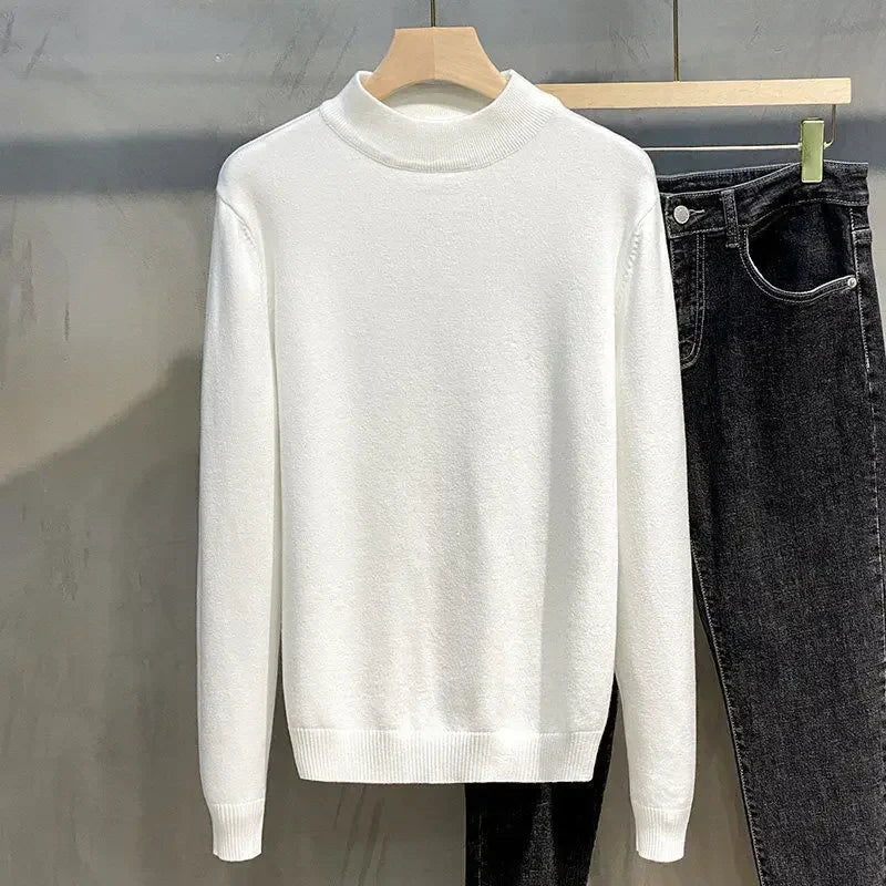 saferido Half Turtleneck Sweater Men Vintage Long-sleeved Korean Solid Knit Sweater Underwear Bottoming Shirt Casual Versatile Male