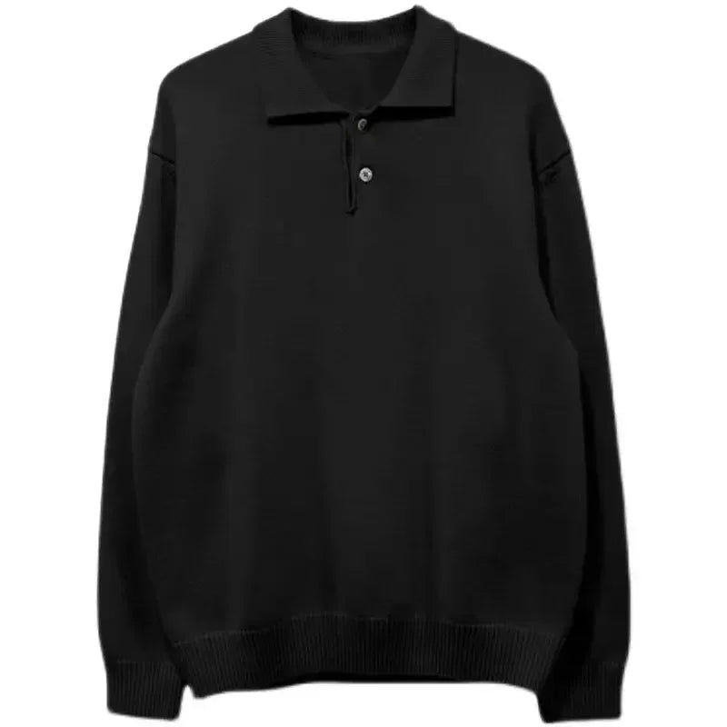 New Fashionable Korean Style Men's Sweater Polo Lapel Pullover Brown Loose Casual Button Soft Harajuku Knitted Sweater for Men