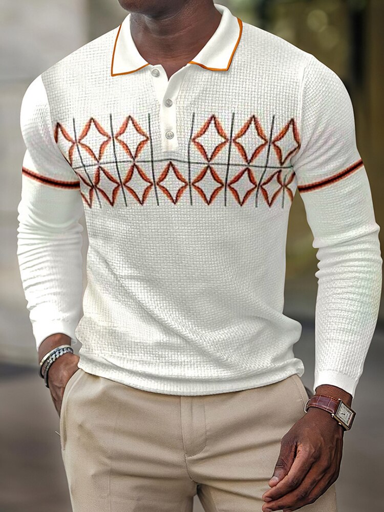 Spring Casual Printed Polo Shirts Men's Fashion Turn-down Long Sleeve Polo Shirt For Men New Autumn Buttoned Slim Fit Tops