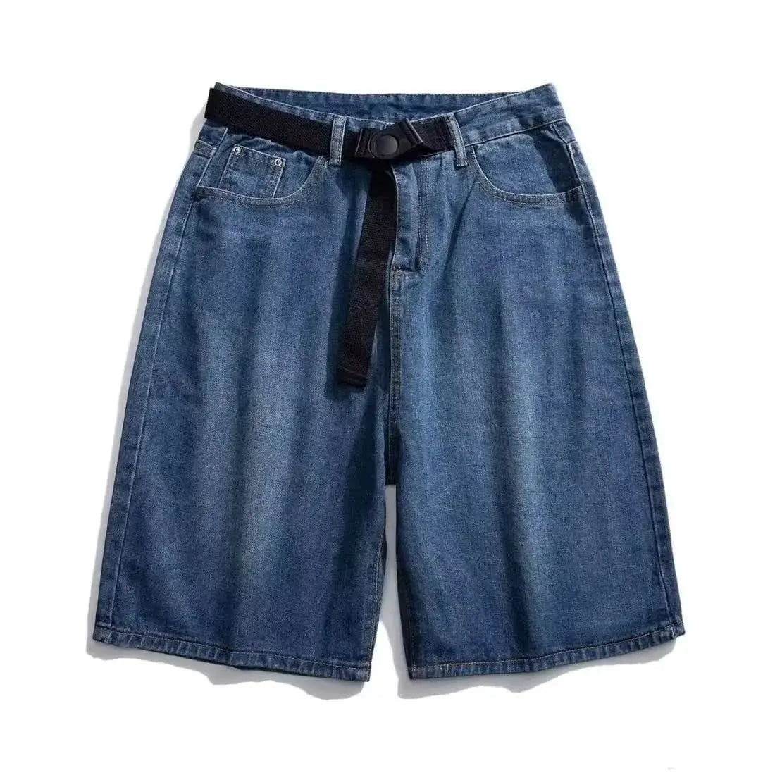 saferido Mens Y2k Casual Sports Denim Shorts 2024 Spring Summer New Genderless Streetwear Simple Solid Color Loose Jeans with Belt Unisex