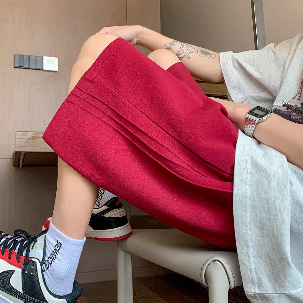 saferido Lace Up Striped Straight Shorts Men Clothing 2024 Summer New Loose Elastic Waist All-match Knee Men Shorts Korean Fashion Shorts