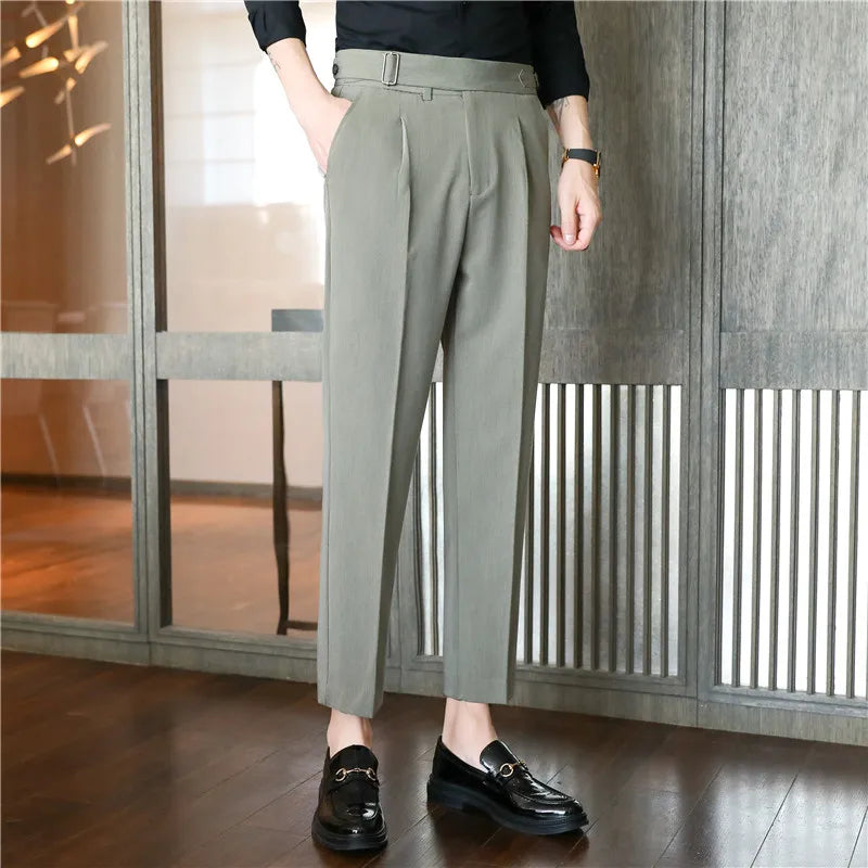 saferido Men's Business Dress Pants Korean Style Slim Fit Office Social Suit Pants Casual Trousers Streetwear Black White Trousers 29-36
