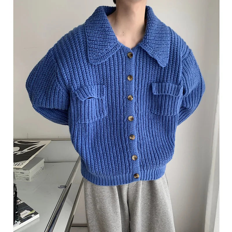 saferido Winter Thick Cardigan Sweater Men Warm Fashion Short Sweater Coat Men Korean Loose Lapel Sweater Cardigan Mens Jumper Clothes