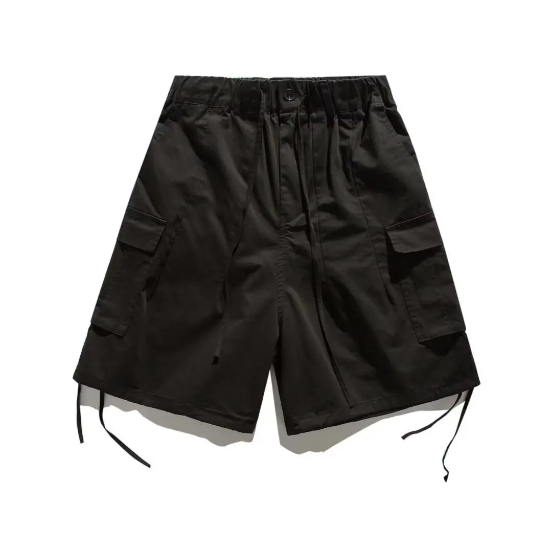 Japanese Summer Men Set Fashion Hooded Short Sleeved Shirt+Quick Drying Pockets Tooling Shorts 2-pcs Set Y2k Harajuku Trend Suit